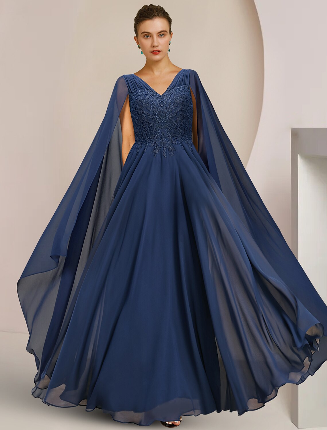 A-Line Mother of the Bride Dress Formal Wedding Guest Elegant V Neck F ...