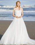 Beach Wedding Dresses A-Line Spaghetti Strap Sleeveless Sweep / Brush Train Chiffon Bridal Gowns With Sashes / Ribbons