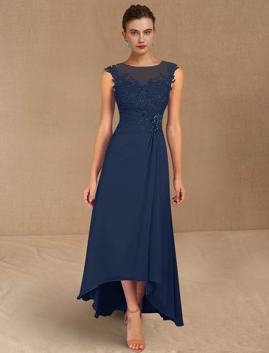 A-Line Mother of the Bride Dress Formal Wedding Guest Elegant Jewel Ne ...