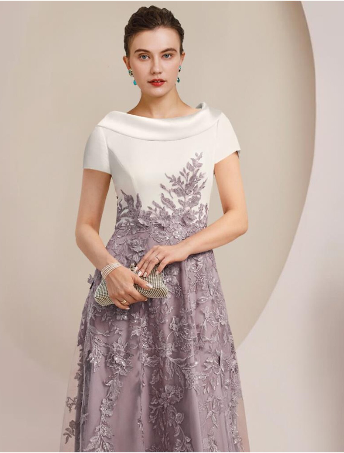A-Line Mother of the Bride Dress Formal Wedding Guest Elegant Scoop Ne ...