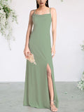 Sheath / Column Bridesmaid Dress Spaghetti Strap Sleeveless Sexy Floor Length Chiffon with Split Front