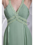 A-Line Evening Gown Sparkle Dress Formal Evening Floor Length Sleeveless Spaghetti Strap Chiffon with Beading