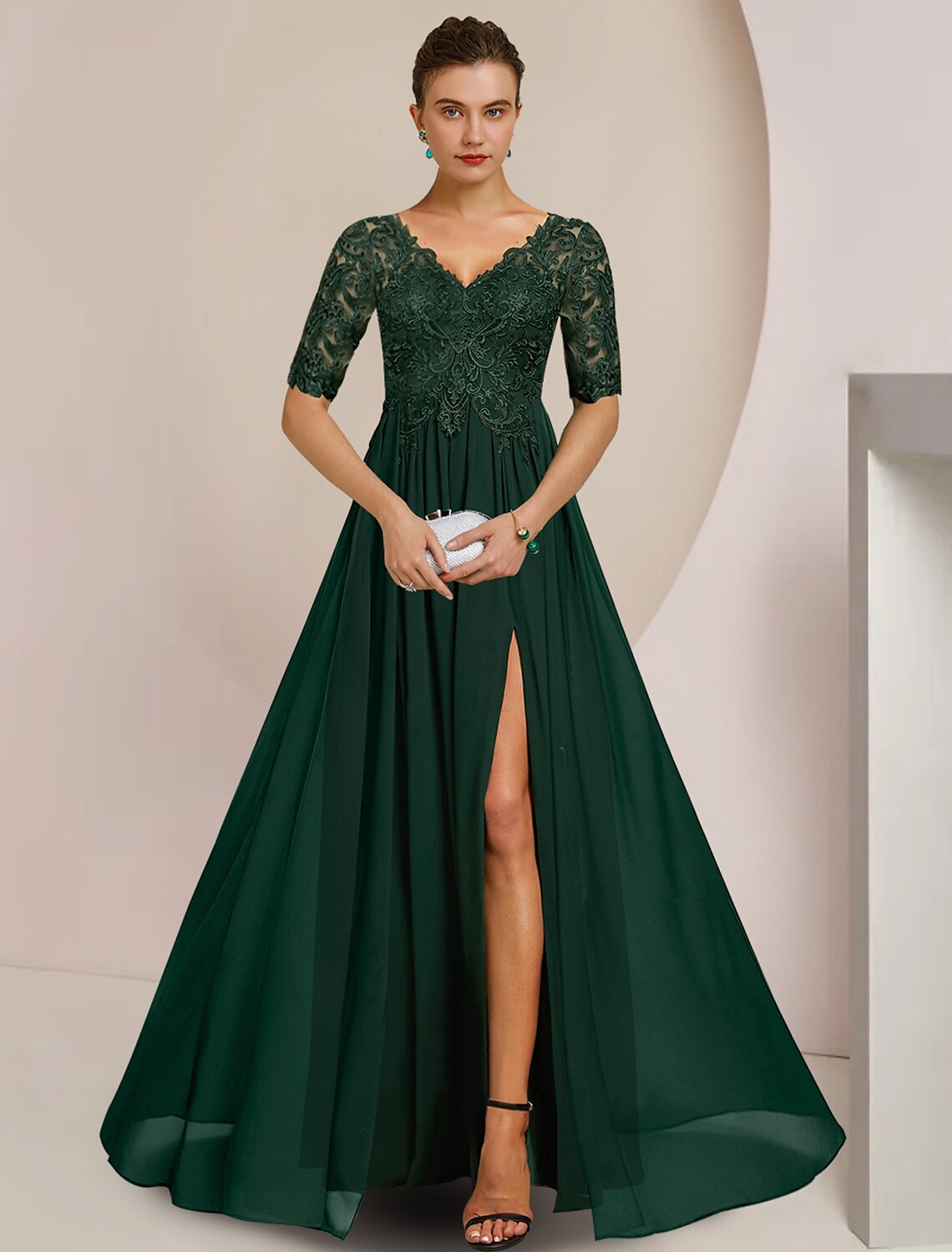 A-Line Mother of the Bride Dress Formal Wedding Guest Elegant V Neck F ...