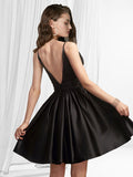 A-Line Cocktail Dresses Reformation Amante Dress Homecoming Short / Mini Sleeveless V Neck Satin with Pleats