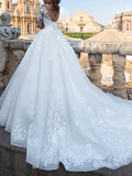 Engagement Sexy Formal Wedding Dresses Chapel Train Ball Gown Long Sleeve V Neck Lace With Appliques
