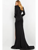 Mermaid / Trumpet Prom Dresses Maxi Dress Formal Sweep / Brush Train Long Sleeve V Neck Stretch Fabric with Feather Slit Pure Color