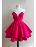 A-Line Homecoming Dresses Princess Dress Holiday Short / Mini Sleeveless Strapless Barbiecore Satin with Pleats