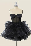 A-line Spaghetti Straps Tulle Short Homecoming Dress Birthday Dresses Party Dresses