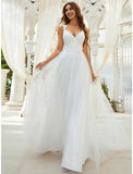 Reception Simple Wedding Dresses A-Line Sweetheart V Wire Regular Straps Sweep / Brush Train Tulle Bridal Gowns With Crystals Appliques