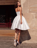 Reception Little White Dresses Wedding Dresses A-Line Sweetheart Strapless Knee Length Satin Bridal Gowns With Solid Color