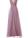 A-Line Wedding Guest Dresses Elegant Dress Party Wear Floor Length Sleeveless V Neck Chiffon with Ruched