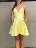 A-line V Neck Spaghetti Straps Short Homecoming Dress With Pocket