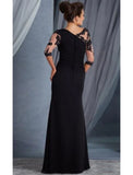 Sheath Black Dress Evening Gown Elegant Dress Formal Evening Floor Length Half Sleeve Jewel Neck Fall Wedding Guest Lace with Appliques