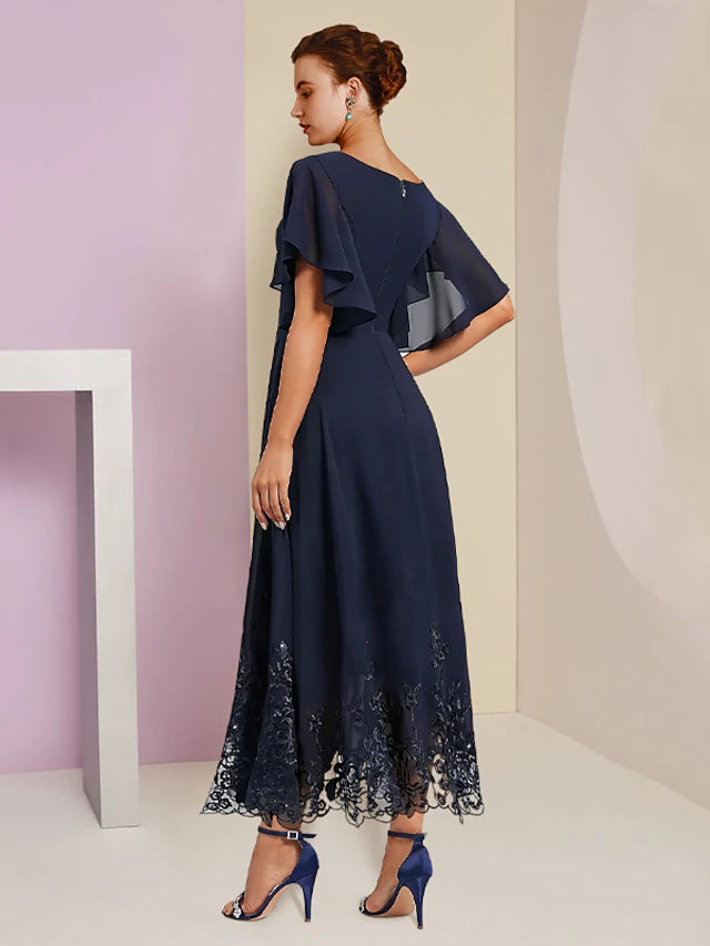 A-Line Mother of the Bride Dress Formal Wedding Guest Elegant V Neck T ...