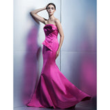 Mermaid / Trumpet Elegant Formal Evening Dress Strapless Sleeveless Sweep / Brush Train Satin with Flower