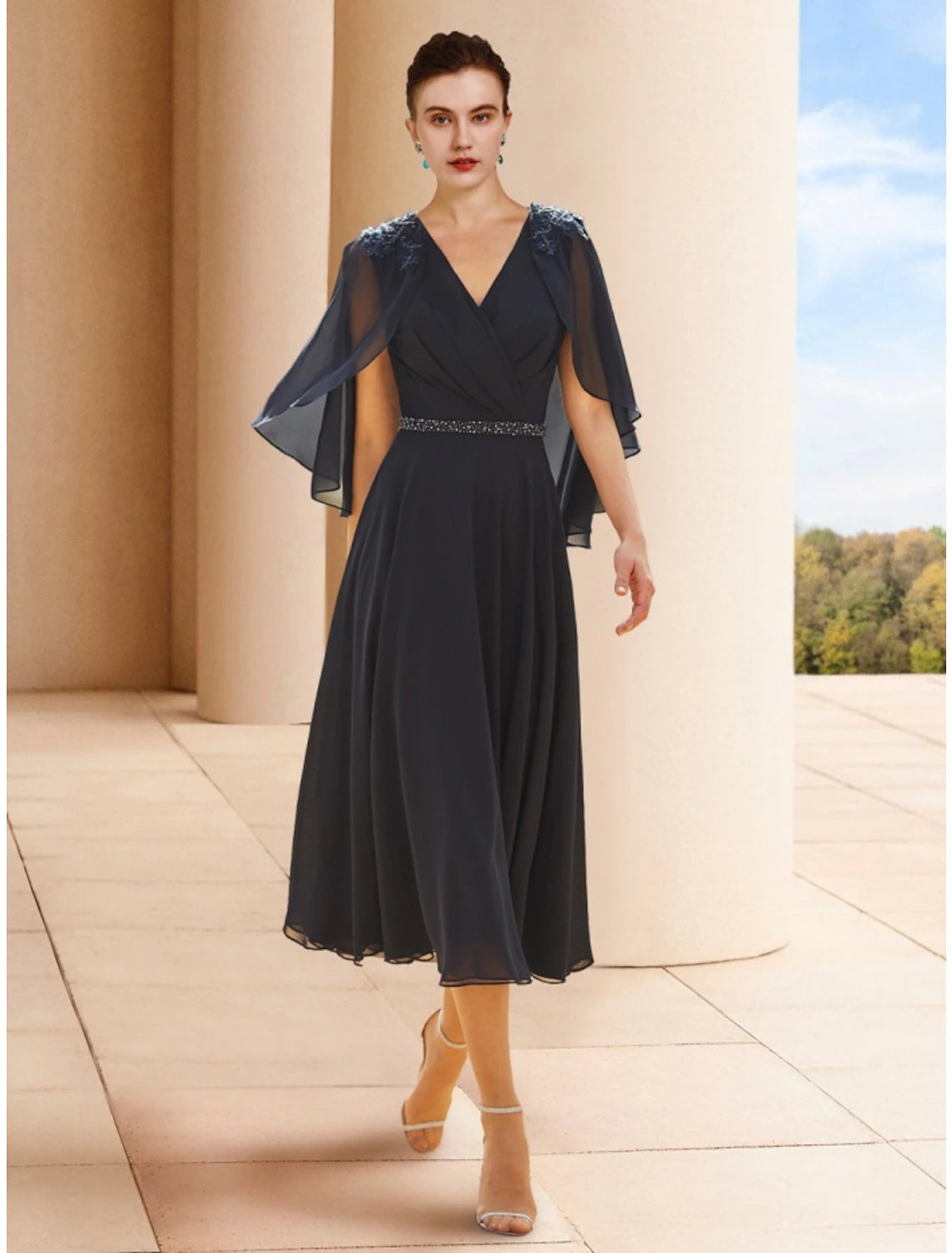 A-Line Mother of the Bride Dress Wedding Guest Elegant Petite V Neck T ...