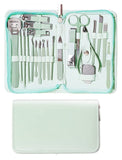 Manicure Set Nail Clippers Pedicure Kit -22 Pieces Stainless Steel Professional Manicure Kit Grooming Kits Nail Care Tools with Luxurious Travel Leather Case Gift Box Blue Green