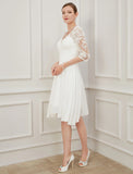 Bridal Shower Little White Dresses Wedding Dresses Knee Length A-Line Half Sleeve V Neck Chiffon With Draping Appliques