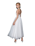 Reception Little White Dresses Casual Wedding Dresses A-Line Camisole V Neck Spaghetti Strap Ankle Length Tulle Bridal Gowns With Solid Color