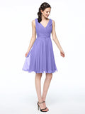 A-Line Bridesmaid Dress V Neck Sleeveless Elegant Short / Mini Chiffon with Pleats