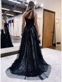 A-Line Prom Dresses Color Block Dress Formal Wedding Guest Sweep / Brush Train Sleeveless One Shoulder Tulle Backless with Pleats Appliques