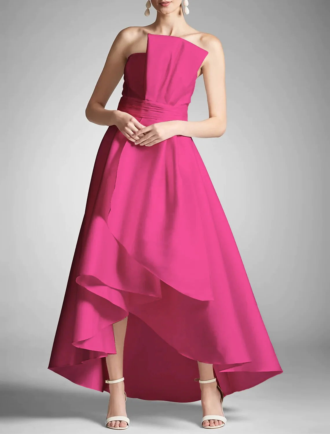 A-Line Prom Dresses Elegant Dress Formal Prom Asymmetrical Sleeveless Strapless Taffeta with Ruched