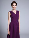 Sheath / Column Mother of the Bride Dress Elegant V Neck Floor Length Chiffon Sleeveless No with Criss Cross Sequin