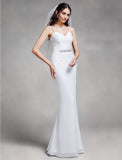 Mermaid / Trumpet Bridesmaid Dress Spaghetti Strap Sleeveless Elegant Floor Length Chiffon / Lace with Lace / Crystals