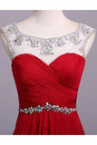 A Line Floor Length Chiffon Crystals Pleated Prom Dress