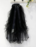 Two-tier / Pearls Wedding Veil Fingertip Veils with Faux Pearl / Satin Bow 21.65 in (55cm) Tulle