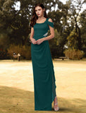 Sheath / Column Evening Gown Empire Dress Formal Evening Floor Length Short Sleeve Square Neck Chiffon with Crystals Slit