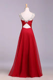 A Line Floor Length Chiffon Crystals Pleated Prom Dress