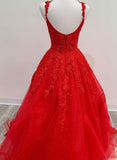 A Line Lace Appliques Evening Dress Long Prom Dress