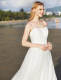 Beach Wedding Dresses A-Line Spaghetti Strap Sleeveless Sweep / Brush Train Chiffon Bridal Gowns With Sashes / Ribbons