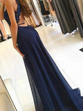 A-Line Evening Gown Cut Out Dress Formal Evening Sweep / Brush Train Sleeveless Halter Lace with Slit