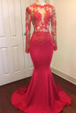 Mermaid Elegant Lace Long Sleeves Prom Dresses