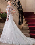 Engagement Formal Wedding Dresses Mermaid / Trumpet Sweetheart Long Sleeve Court Train Lace Bridal Gowns With Beading