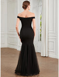 Mermaid / Trumpet Evening Gown Elegant Dress Party Wear Floor Length Sleeveless Off Shoulder Polyester with Pleats