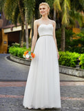 Reception Wedding Dresses Princess Sweetheart Strapless Floor Length Chiffon Bridal Gowns With Sashes / Ribbons Beading