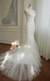 Mermaid Floor-Length Sleeveless Bell AppliquesTulle Lace Wedding Dress