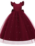Kids Girls' Dress Plain Sleeveless Performance Party Mesh Bow Princess Sweet Polyester Maxi Tulle Dress Summer Spring 4-13 Years Wine Dusty Rose Gold
