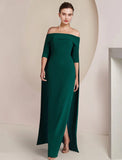 Sheath / Column Mother of the Bride Dress Formal Wedding Guest Elegant Strapless Floor Length Stretch Fabric Half Sleeve with Solid Color