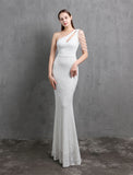 Mermaid / Trumpet Evening Gown Sparkle & Shine Dress Formal Floor Length Short Sleeve One Shoulder Sequined with Sequin
