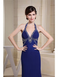 Mermaid / Trumpet Evening Gown Sparkle Dress Engagement Chapel Train Sleeveless Halter Chiffon with Beading