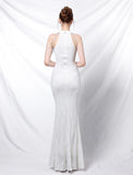 Mermaid / Trumpet Evening Gown Sparkle & Shine Dress Formal Floor Length Short Sleeve High Neck Sequined Backless with Crystals Sequin