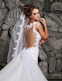 Engagement Open Back Formal Wedding Dresses Mermaid / Trumpet Sweetheart Cap Sleeve Court Train Lace Bridal Gowns With