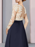 Sheath / Column Mother of the Bride Dress Wedding Guest Party Elegant V Neck Asymmetrical Chiffon Lace Long Sleeve with Pleats Color Block