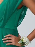 Sheath / Column Bridesmaid Dress V Neck Short Sleeve Sparkle & Shine Floor Length Chiffon with Split Front