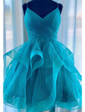 A-Line Homecoming Dresses Tiered Plisse Dress Holiday Short / Mini Sleeveless Spaghetti Strap Organza with Glitter Ruched