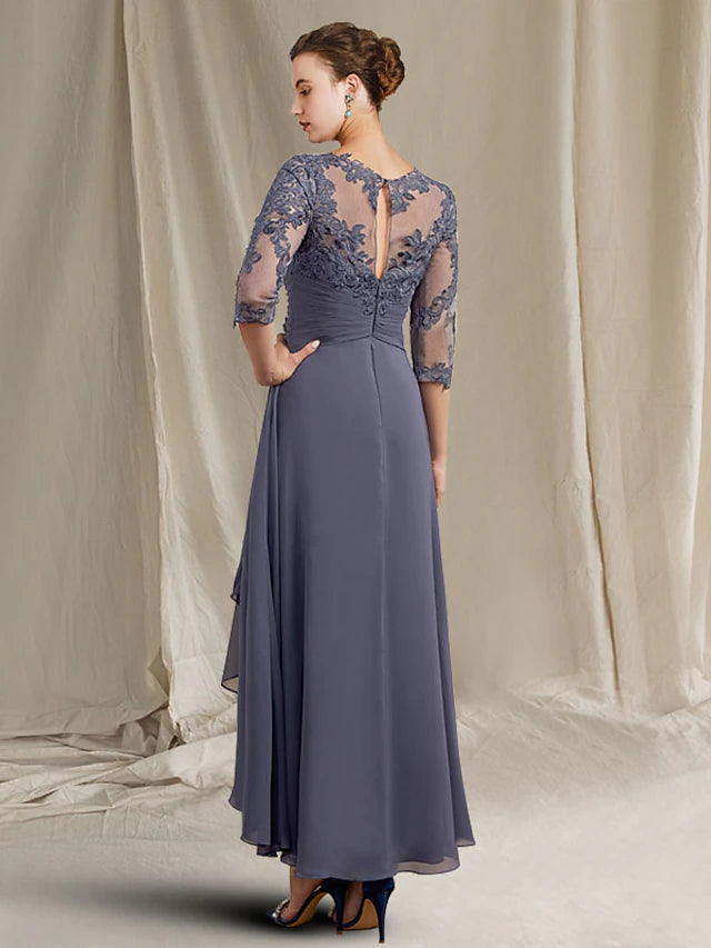 A-Line Mother of the Bride Dress Plus Size Elegant High Low Jewel Neck ...